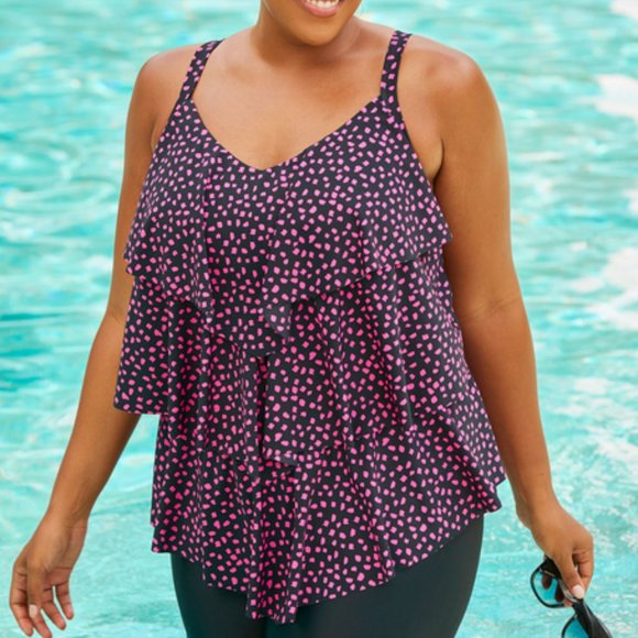 Swimsuits For All Other - Swimsuits For All new Flowy Tiered Ruffle Tankini Top plus size 18 1X Dot